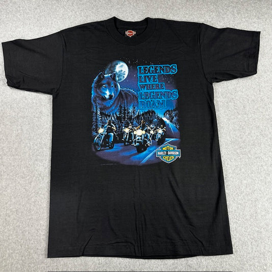 1991 Vintage Harley-Davidson “Legends Live Where Legends Roam” Tee – Size M