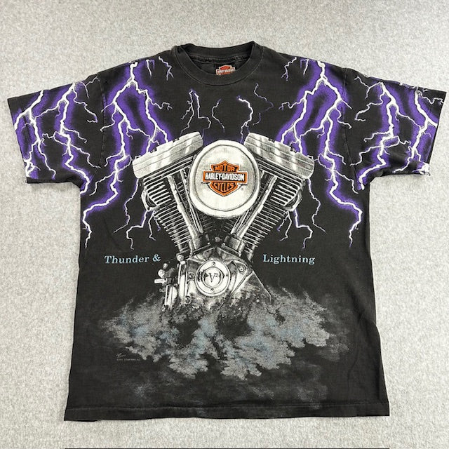 90s Vintage Harley-Davidson “Thunder & Lightning” Tee – Size L
