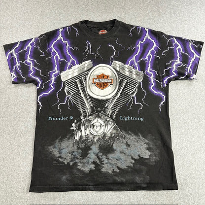 90s Vintage Harley-Davidson “Thunder & Lightning” Tee – Size L