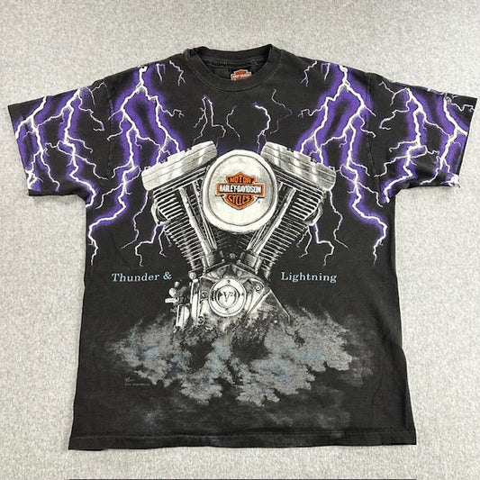90s Vintage Harley-Davidson “Thunder & Lightning” Tee – Size L