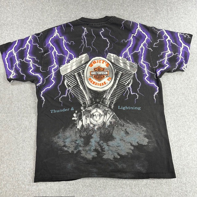 90s Vintage Harley-Davidson “Thunder & Lightning” Tee – Size L
